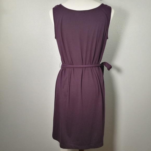 SOLD LOFT Plum Pleated Front Tie Dress Medium - Picture 4 of 7